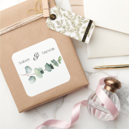 Eucalyptus groen Elegante minimalistische bruiloft Vierkante Sticker