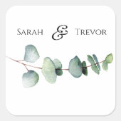 Eucalyptus groen Elegante minimalistische bruiloft Vierkante Sticker (Voorkant)