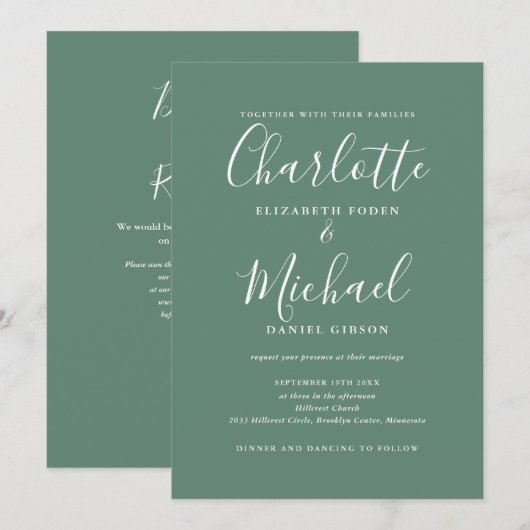 Eucalyptus Groen Elegante Moderne QR Code Trouwen Kaart (Voorkant / Achterkant)