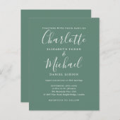 Eucalyptus Groen Elegante Moderne Script Bruiloft Uitnodiging Briefkaart (Voorkant / Achterkant)