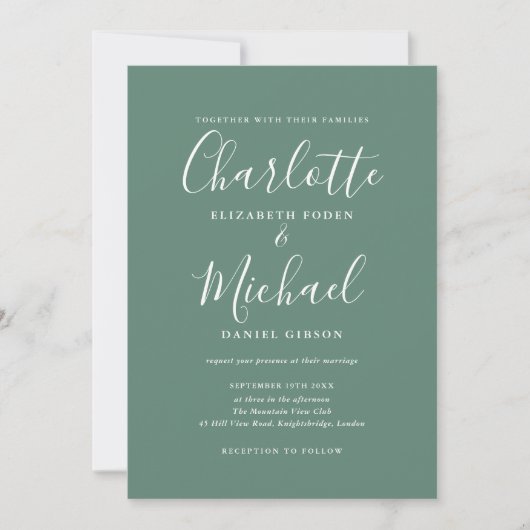 Eucalyptus Groen Elegante Signature Script Trouw Kaart (Voorkant)