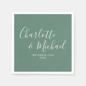 Eucalyptus Groen Elege Moderne Scriptuur Bruiloft Servet (Voorkant)