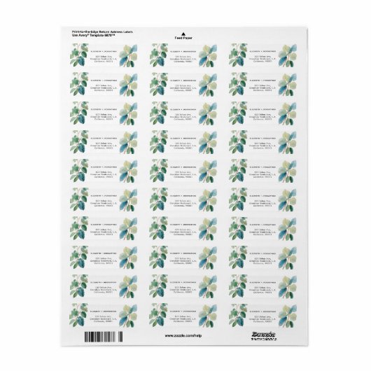 Eucalyptus groen en blauw Return Adres Label (Full Sheet)