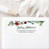 Eucalyptus groen en Bourgondische rode bloemen Etiket (Insitu)