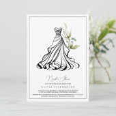 Eucalyptus groen en bruiloft jurk uitnodiging (Staand voorkant)