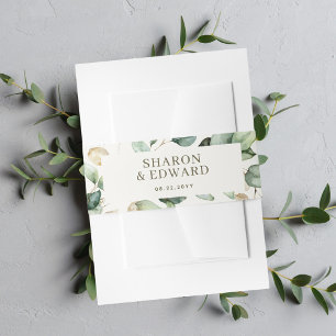 Eucalyptus groen en goud gepersonaliseerde bruilof uitnodigingen wikkel