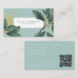 Eucalyptus groen en goud QR-code Visitekaartje