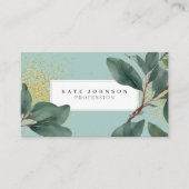 Eucalyptus groen en goud QR-code Visitekaartje (Voorkant)