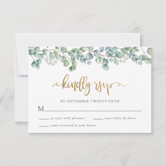 Eucalyptus groen en gouden bruiloft RSVP Kaart (Achterkant)