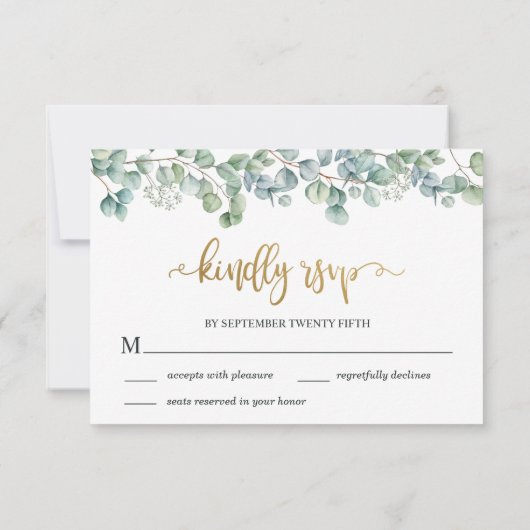 Eucalyptus groen en gouden bruiloft RSVP Kaart (Achterkant)