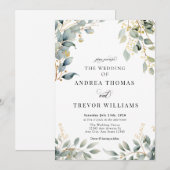 Eucalyptus groen en gouden bruiloft uitnodigingen (Voorkant / Achterkant)