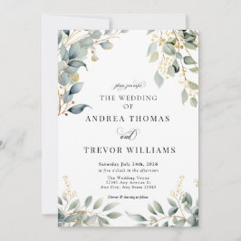 Eucalyptus groen en gouden bruiloft uitnodigingen