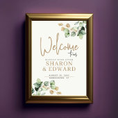 Eucalyptus groen en gouden bruiloft welkom poster
