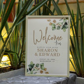 Eucalyptus groen en gouden bruiloft welkom poster