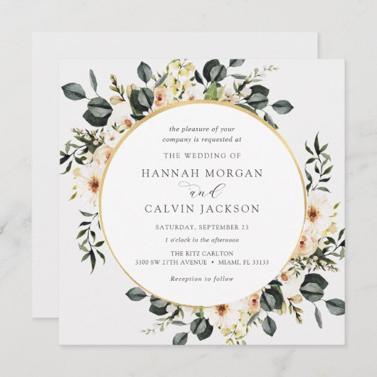 Eucalyptus groen en ivoor bloemenbruiloft kaart (Voorkant / Achterkant)