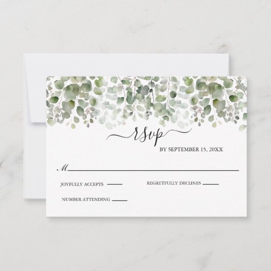 Eucalyptus groen formele elegante bruiloft RSVP kaartje (Voorkant)