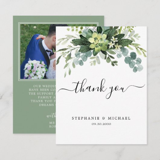 Eucalyptus groen foto bruiloft dank u kaart (Voorkant / Achterkant)
