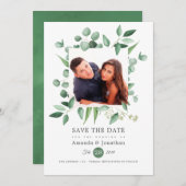 Eucalyptus groen foto bruiloft save the date (Voorkant / Achterkant)