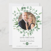 Eucalyptus groen foto bruiloft save the date (Voorkant)