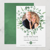 Eucalyptus groen foto bruiloft save the date (Voorkant / Achterkant)