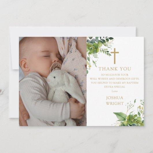 Eucalyptus groen foto doop doop bedankkaart (Voorkant)