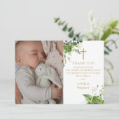 Eucalyptus groen foto doop doop bedankkaart (Staand voorkant)