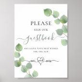Eucalyptus groen gastenboek teken poster (Voorkant)