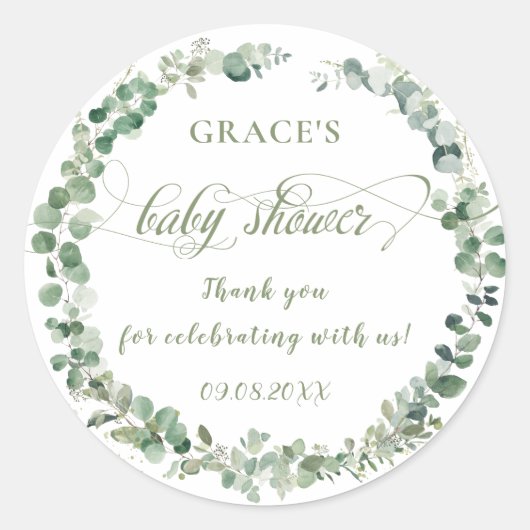 Eucalyptus groen Genderneutraal Baby shower Ronde Sticker (Voorkant)