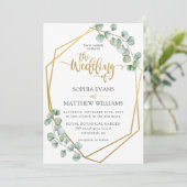 Eucalyptus groen geometrisch goud Lijst bruiloft Kaart (Staand voorkant)