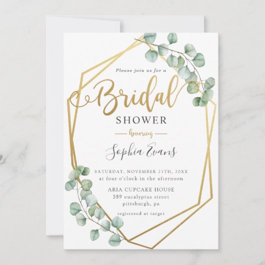 Eucalyptus groen geometrisch goud Vrijgezellenfees Kaart (Voorkant)
