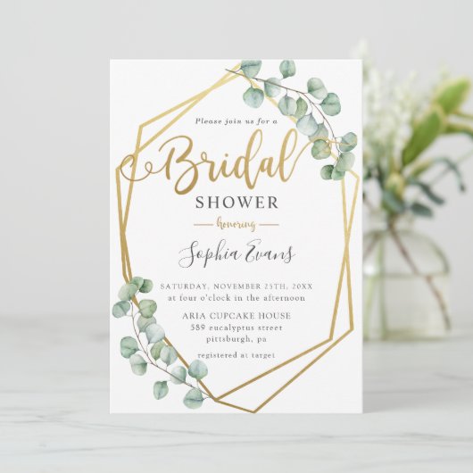 Eucalyptus groen geometrisch goud Vrijgezellenfees Kaart (Staand voorkant)