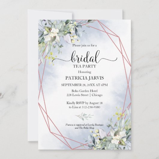 Eucalyptus groen geometrische bruids thee party in kaart (Voorkant)