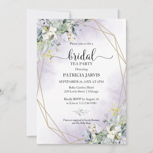 Eucalyptus groen geometrische bruids thee party kaart (Voorkant)