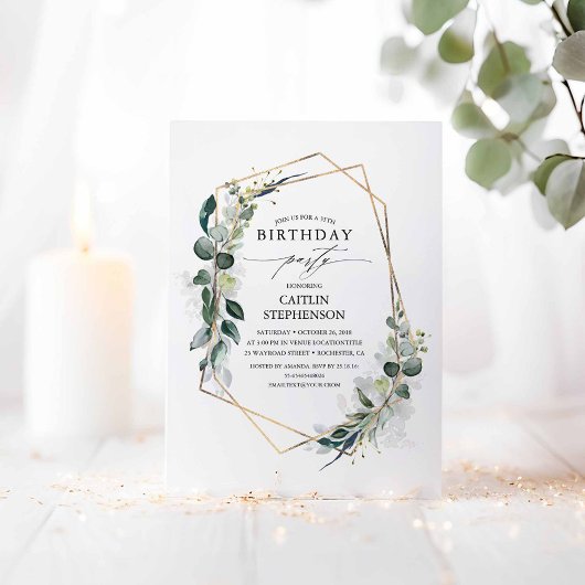 Eucalyptus groen geometrische moderne verjaardag kaart