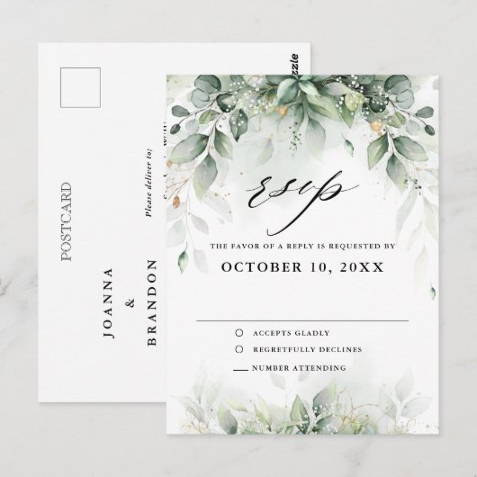 Eucalyptus groen gom botanische bruiloft RSVP Briefkaart (Voorkant / Achterkant)