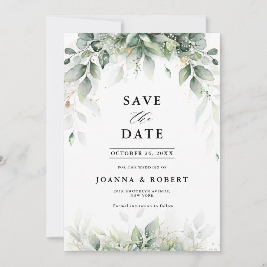 Eucalyptus groen gom botanische rustieke bruiloft save the date (Voorkant)