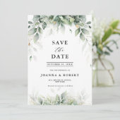 Eucalyptus groen gom botanische rustieke bruiloft save the date (Staand voorkant)
