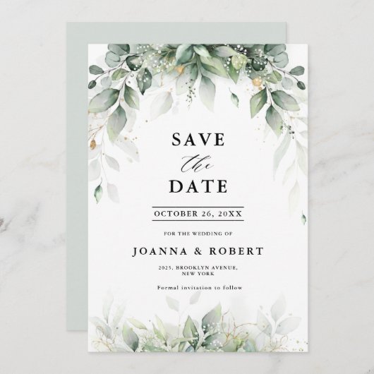 Eucalyptus groen gom botanische rustieke bruiloft save the date (Voorkant / Achterkant)