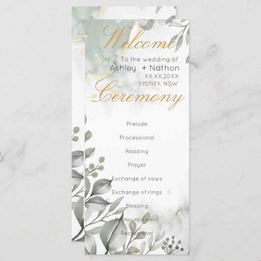 Eucalyptus groen & goud aquarel Bruiloft (Voorkant / Achterkant)