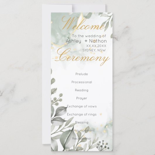 Eucalyptus groen & goud aquarel Bruiloft (Voorkant)