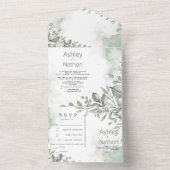 Eucalyptus groen & goud aquarel Bruiloft All In One Uitnodiging (Binnen)