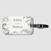 Eucalyptus groen & goud aquarel Bruiloft Bagagelabel (Voorkant (horizontaal))