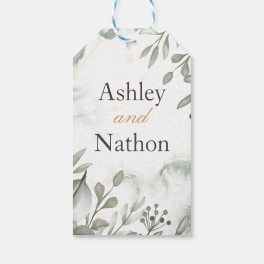 Eucalyptus groen & goud aquarel Bruiloft Cadeaulabel (Achterkant)