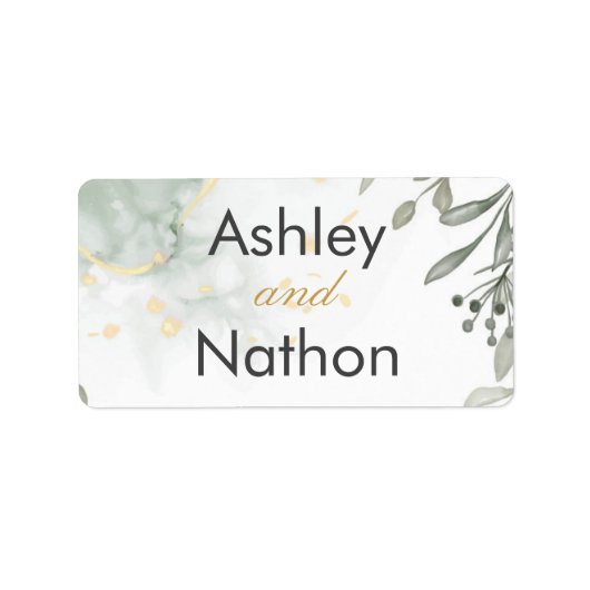 Eucalyptus groen & goud aquarel Bruiloft Etiket (Voorkant)