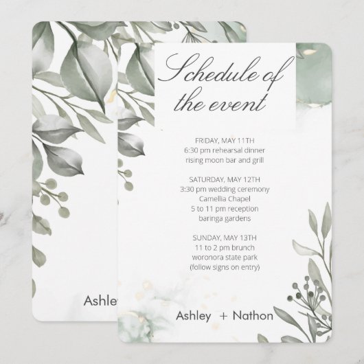 Eucalyptus groen & goud aquarel Bruiloft Kaart (Voorkant / Achterkant)