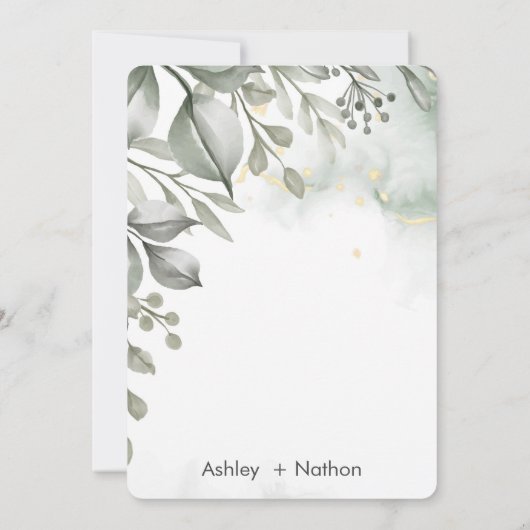Eucalyptus groen & goud aquarel Bruiloft Kaart (Achterkant)