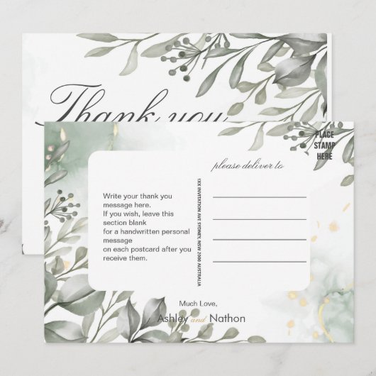 Eucalyptus groen & goud aquarel Bruiloft Kaart (Voorkant / Achterkant)