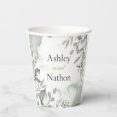 Eucalyptus groen & goud aquarel Bruiloft Papieren Bekers (Achterkant)