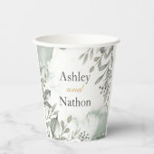 Eucalyptus groen & goud aquarel Bruiloft Papieren Bekers (Voorkant)