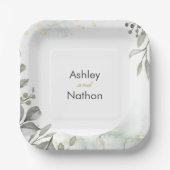 Eucalyptus groen & goud aquarel Bruiloft Papieren Bordje (Voorkant)